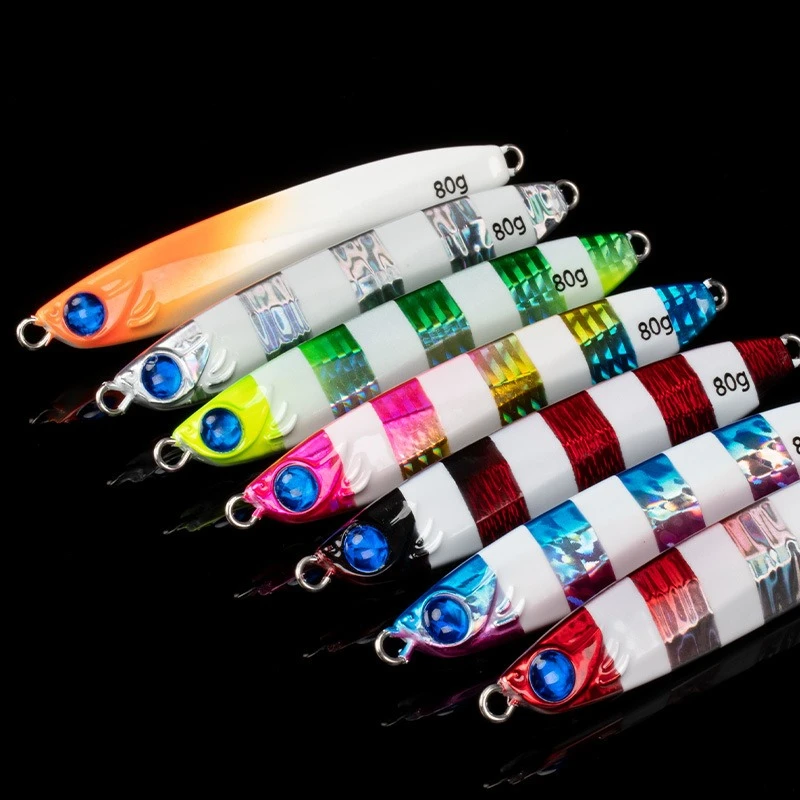 

2pcs Sea Fishing Jigs Lure80g100g Metal Jigging Lures 3D Eyes Sinking Wobblers Laser Painted Artificial Hard Bait Fishing Tackle