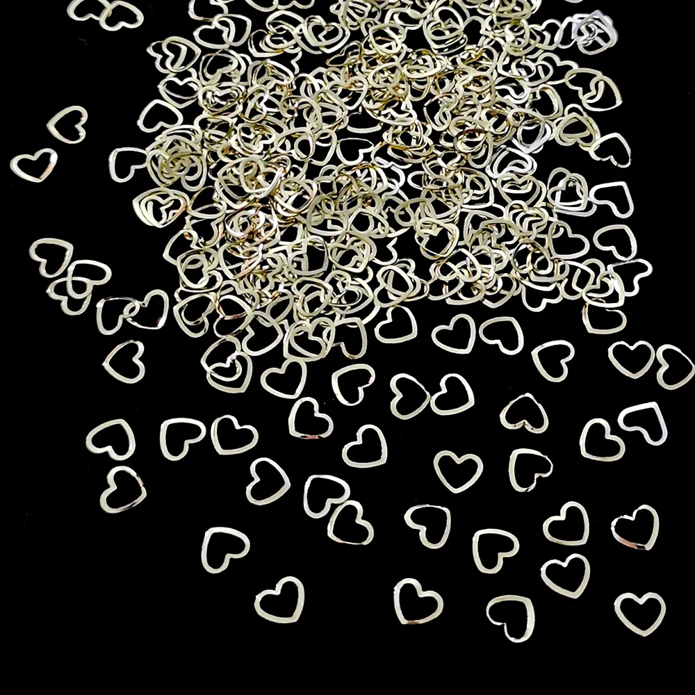 100pcs Shimmering Gold Heart Nail Studs Silver Nail Art Charms Star Metal Nail Decals DIY 3D Nail Decorations for Women & Girls