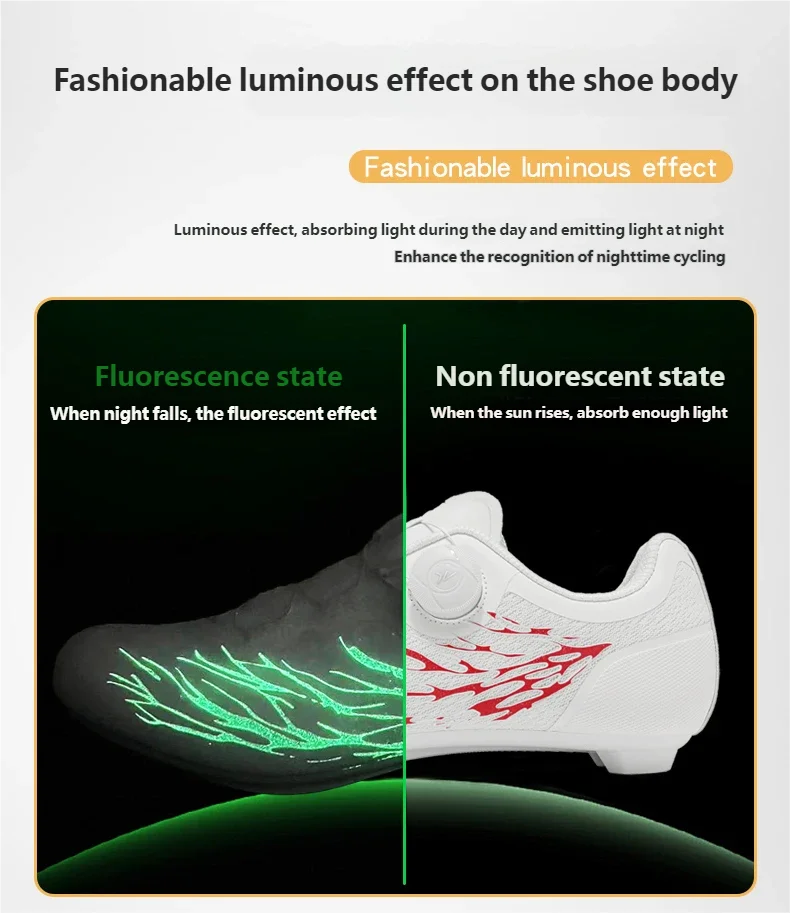 Herren Rennradschuhe mit Fluoreszenzeffekt, atmungsaktiv, selbstsichernde Cleats, rutschfest, Damen Fahrradschuhe, SPD Cleats, Renn-Sneaker – Detail 6