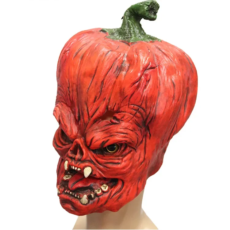 Red Pumpkin Mask Halloween Cospla Latex Pumpkin Headset Horror Prop Ghost Party Mask