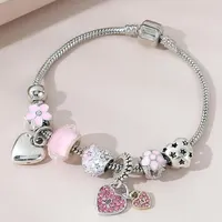 Love Heart Flower Glass Pendant Charm Bracelet Classic Pink White Crystal Stone Adjustable Bead Bracelet Silver Gold Color - Image 2