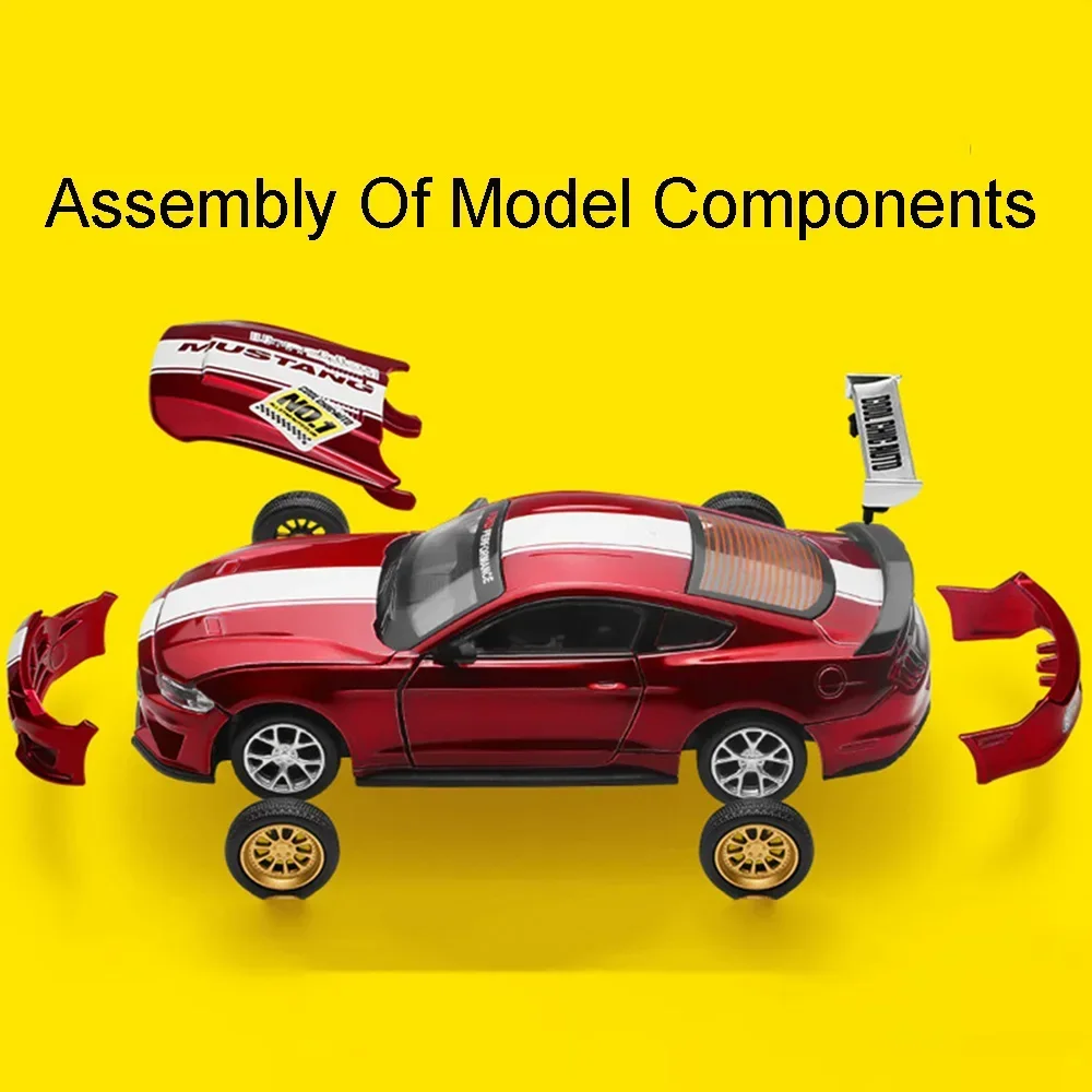 1:42 Scale 2018 Mustang GT Racing Car Model Alloy Diecast DIY Assembly Disassembly Toys Doors Opened Vehicle for Boys Gifts
