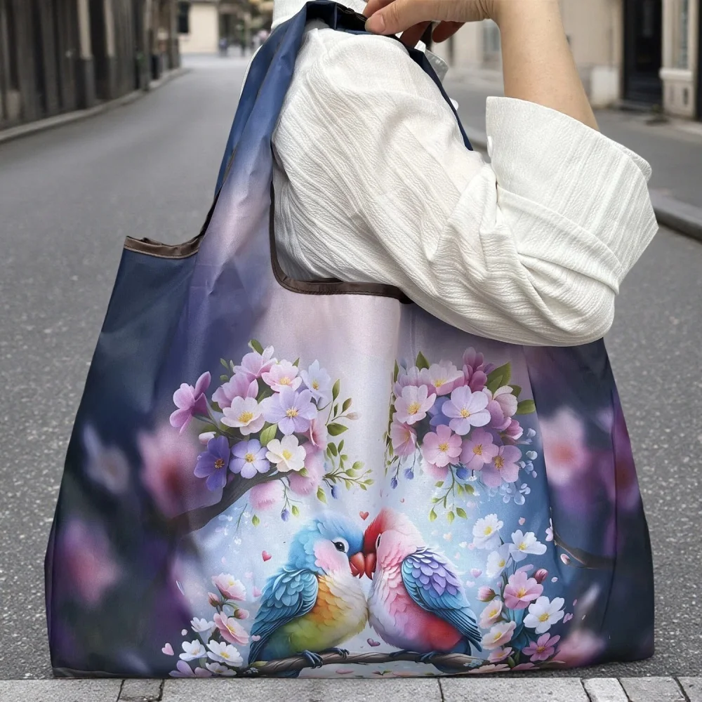 New Fashion Oil Painting Shopping Bag Large Foldable Tote Bag Reusable Grocery Storage Bag Nylon Portable Travel Shoulder Bags