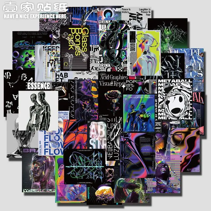 40Pcs Acid Punk Graffiti Stickers Cyberpunk Y2K Metal Aesthetic Decals Waterproof Laptop Phone Skateboard Luggage Decor Sticker