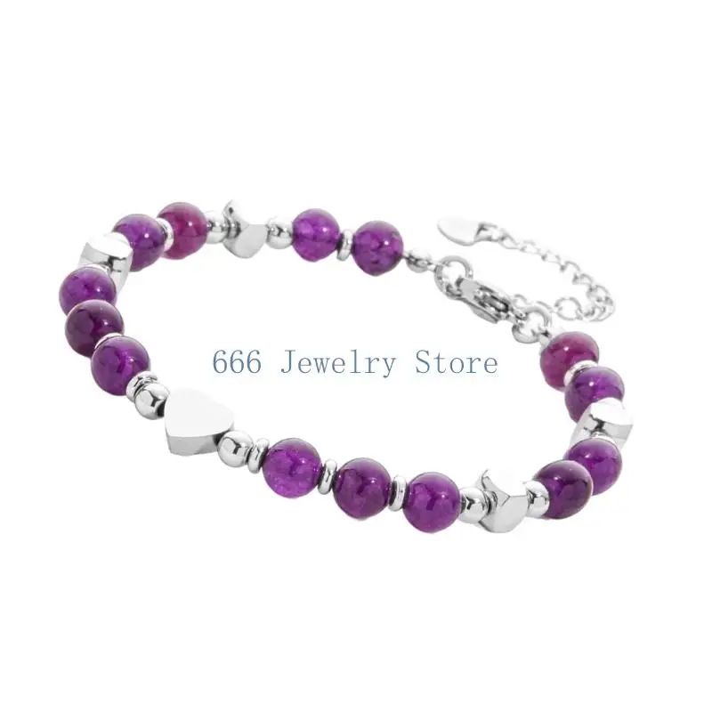 F2TD Genuine Stone Bead Bracelet Multiple Colors Unisex Wristband Comfort Fit Jewelry for Daily Wear Stylish Accessories