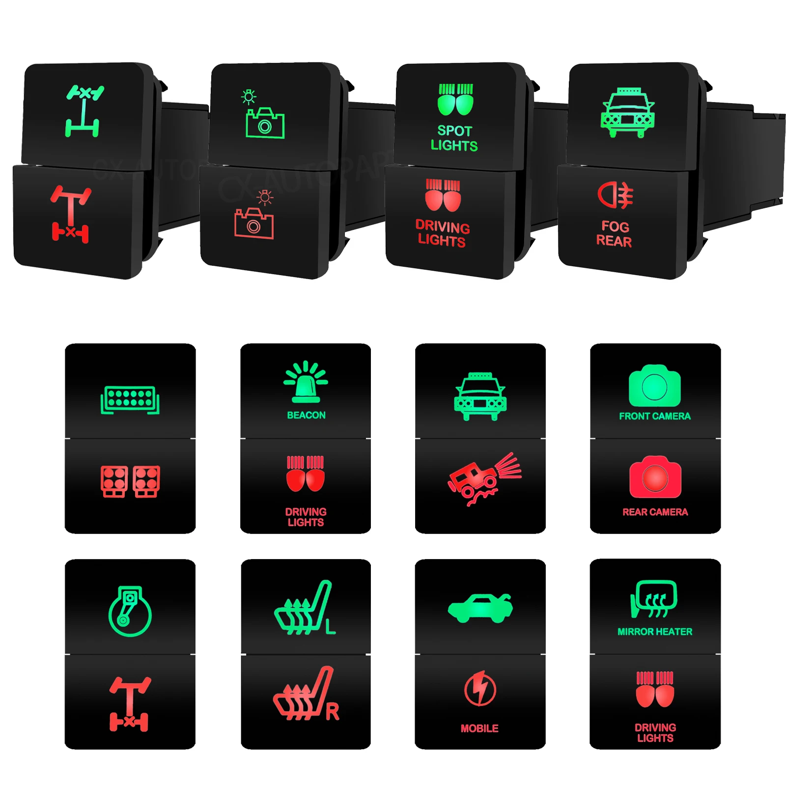 12V Car Camera Monitor Switch Dual Push Switch Green Red Led Light for Toyota 4 Runner Carolla Hilux Prado Landcruiser RAV4