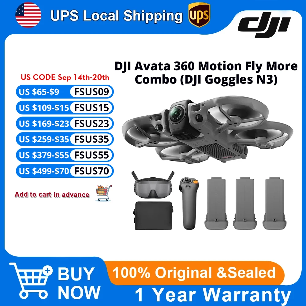 DJI Avata 360 Motion Fly More Combo FPV Drone with Goggles 3 & RC Motion 3 - 4K Professional 60fps 155° Ultra-Wide-Angle Camera, O4+ FHD Transmission, RockSteady 3.0 Stabilization for Cinematic Filmmakers