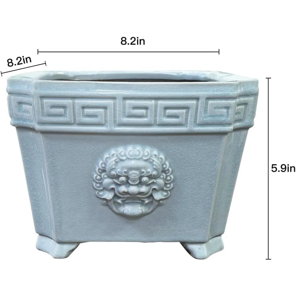 

Большой 8-дюймовый синий керамический горшок для бонсай, контейнер для растений ручной работы с дренажными отверстиями для суккулентов, кактусов