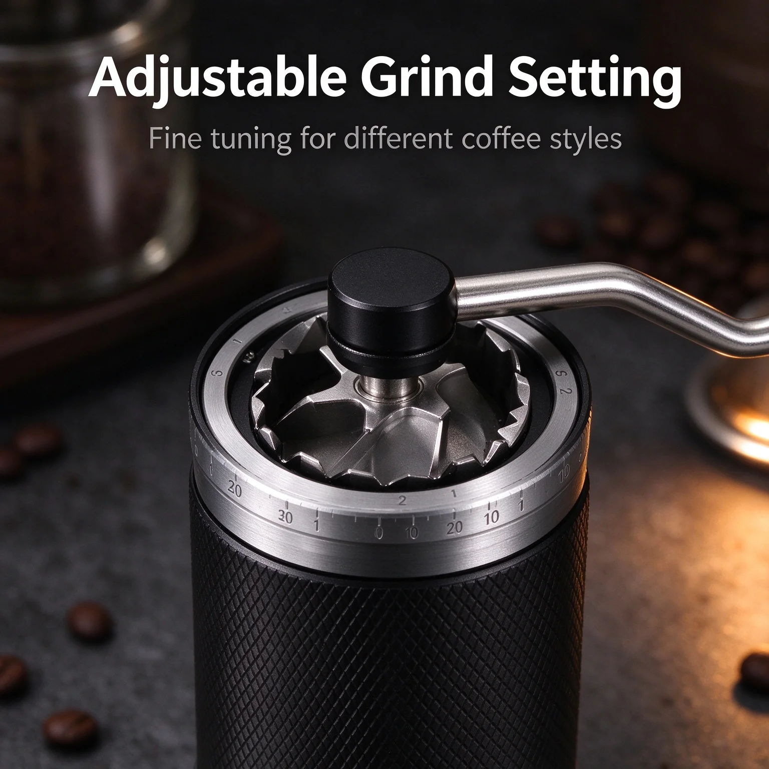 Portable Manual Coffee Grinder, Stainless Steel Adjustable 7-core Burr Hand Coffee Mill, Hand Crank Coffee Bean Grinder for Home