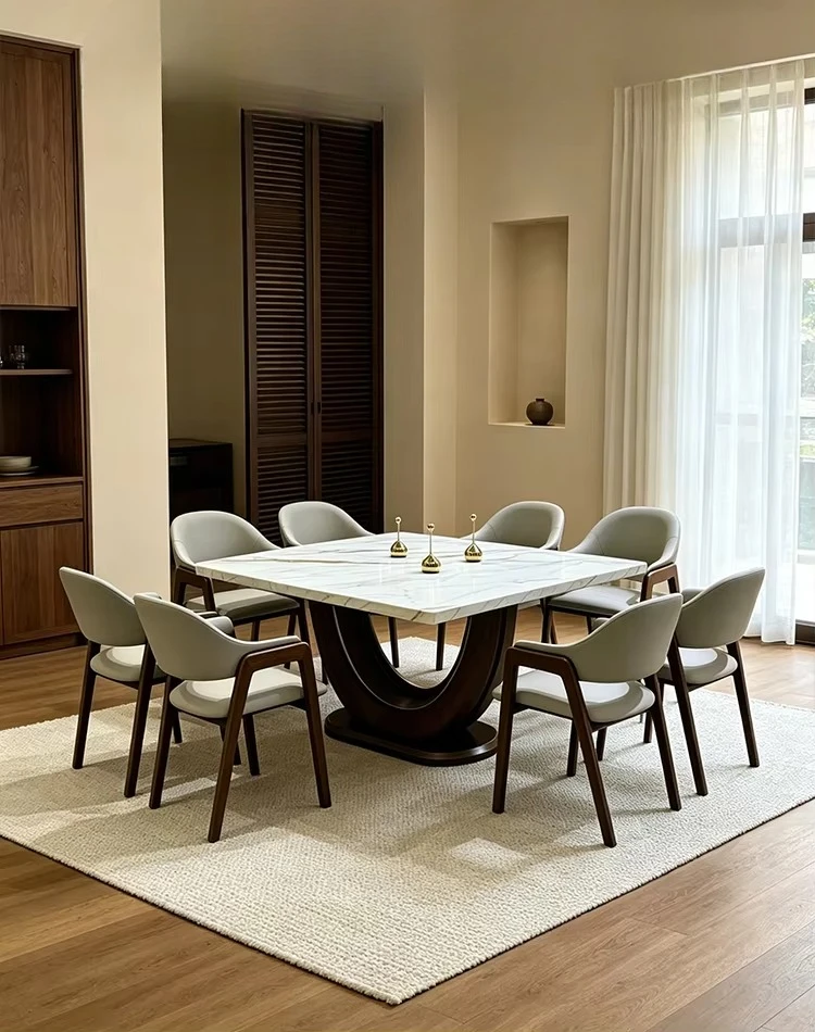 &c Mid Century Modern Solid Wood Leg Marble Top Dining Table Modern Minimalist Small Apartment Home Dinner Table Designer