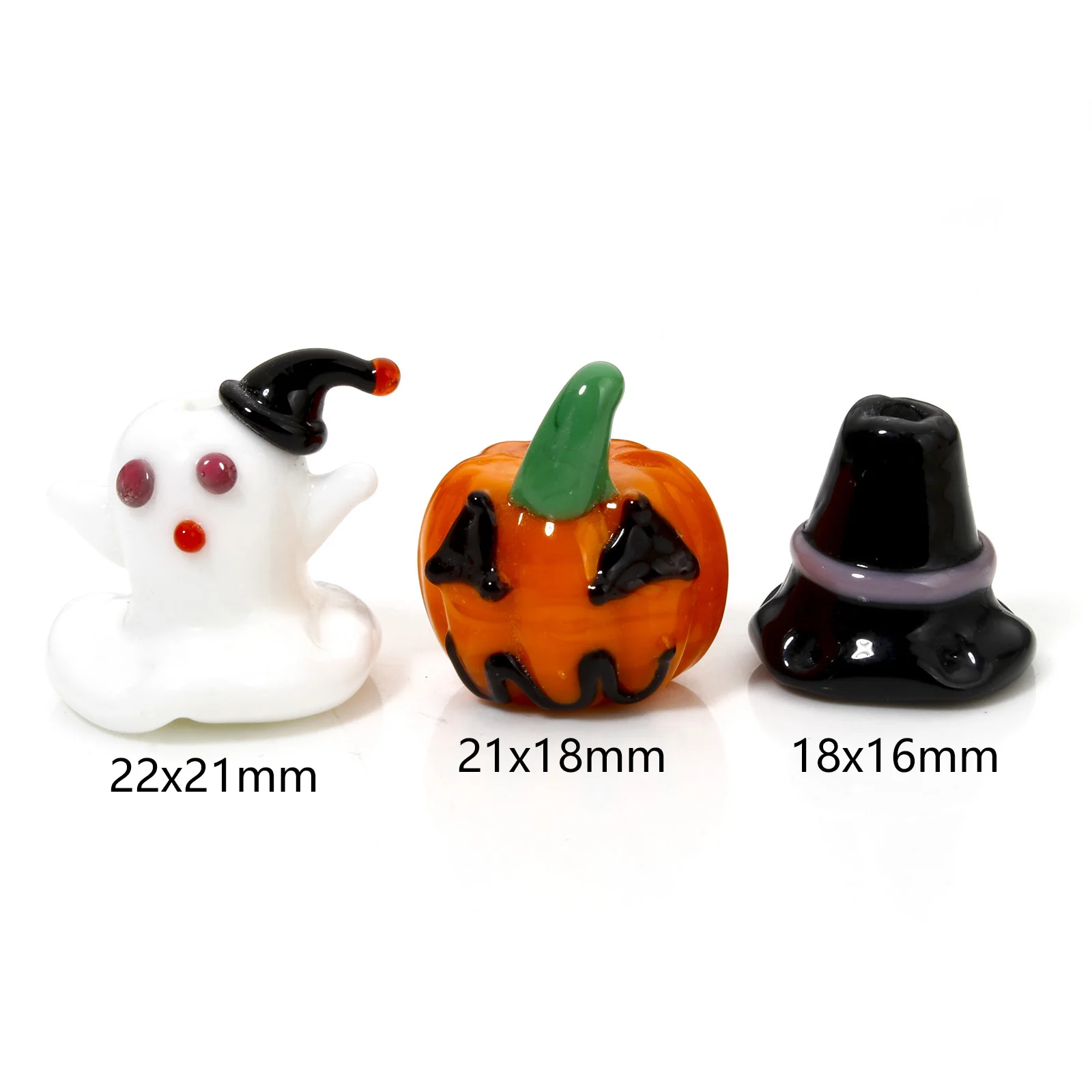 2 PCs 3D Halloween Lampwork Glass Beads Pumpkin Ghost Wizard hat For DIY Jewelry Making Necklace Earrings Bracelet Accessories