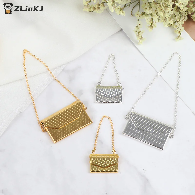 ▶ 1 Stück Metallketten-Set, Puppentasche, Miniatur-Einkaufshandtasche für Kleidungszubehör