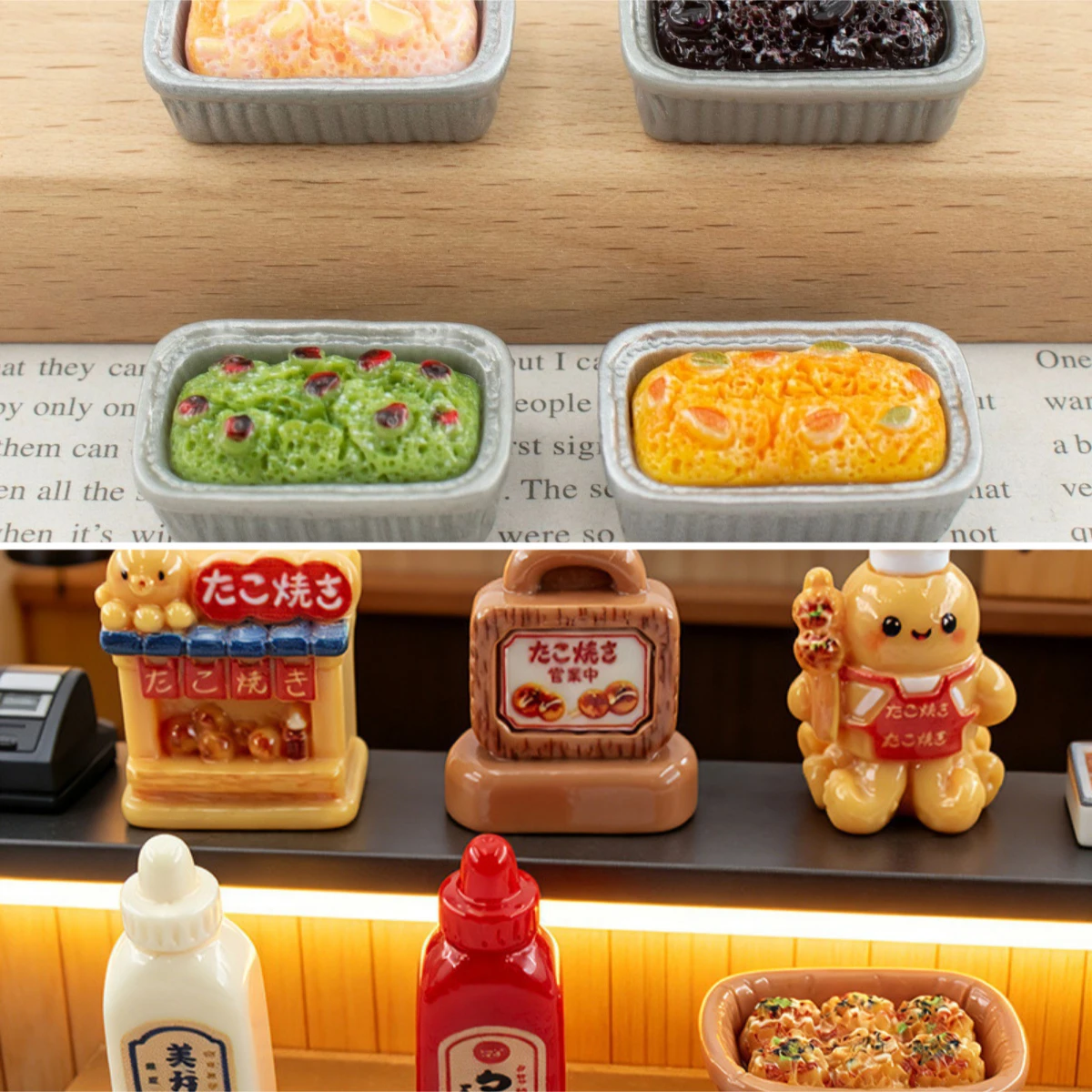 100pcs Kawaii Octopus Balls Series Foil Box Cake Resin DIY Accessories for Keychain Doll House Kitchen Decor Miniature Craft