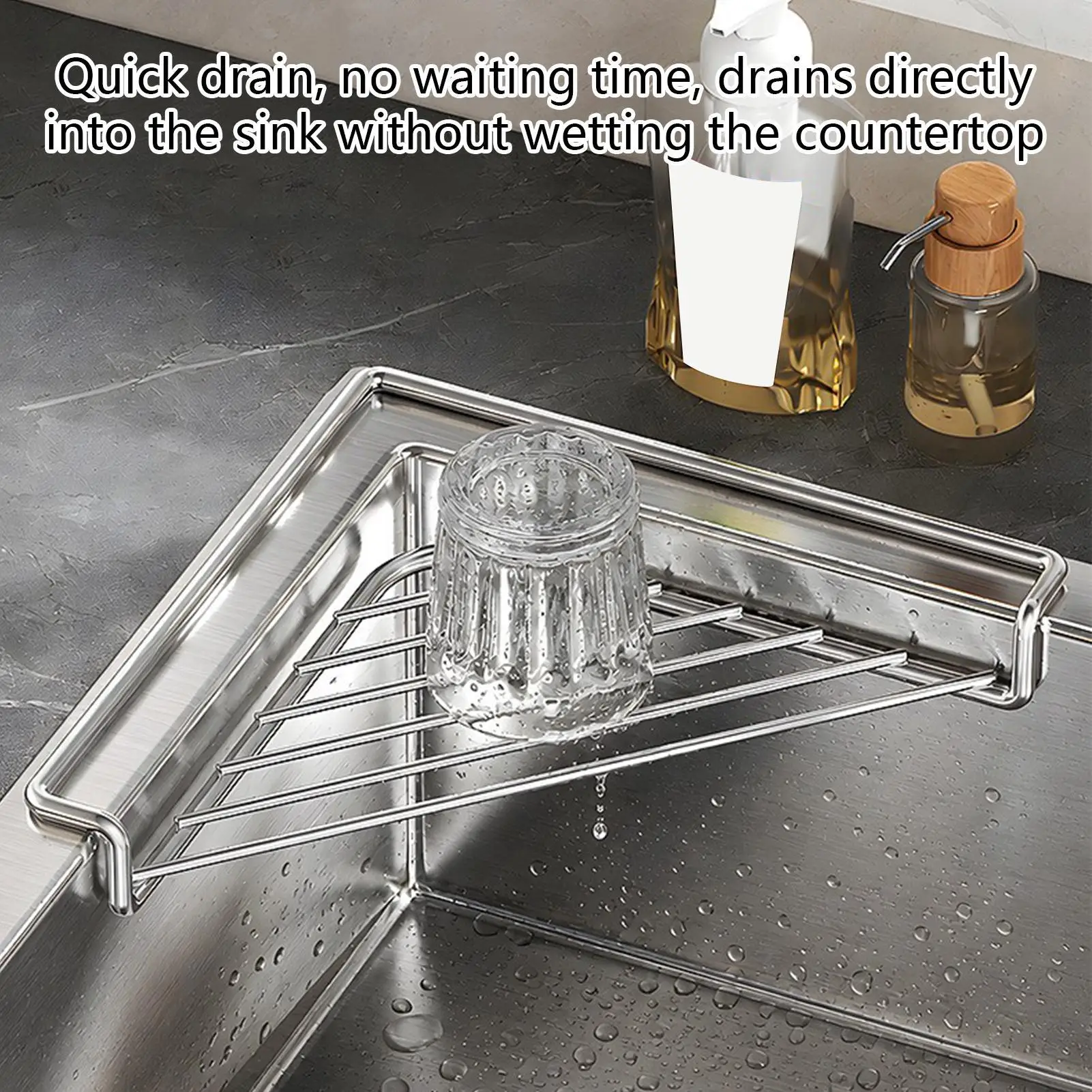 Stainless Steel Kitchen Sink Drain Rack Triangle Drying Holder Kitchen Tableware Sponge Drain Basket Vegetable Fruit Dish Rack
