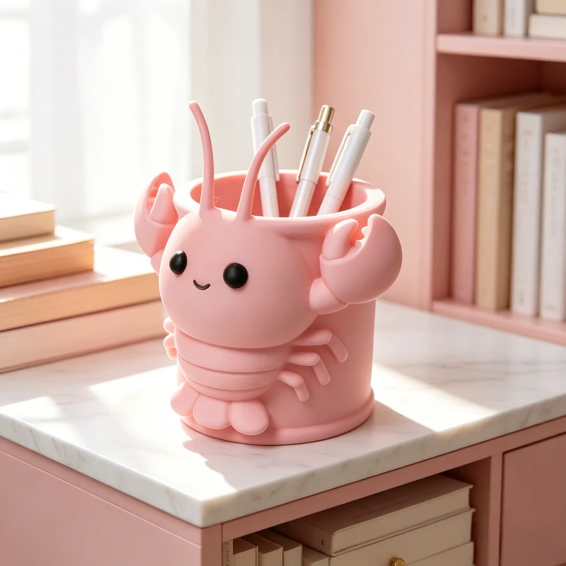 Cute Red Lobster 3D Printed Pen Holder, Desktop Storage Cup,Creative Animal Desk Organizer,Art Decor for Home Cafe Bar Bookstore