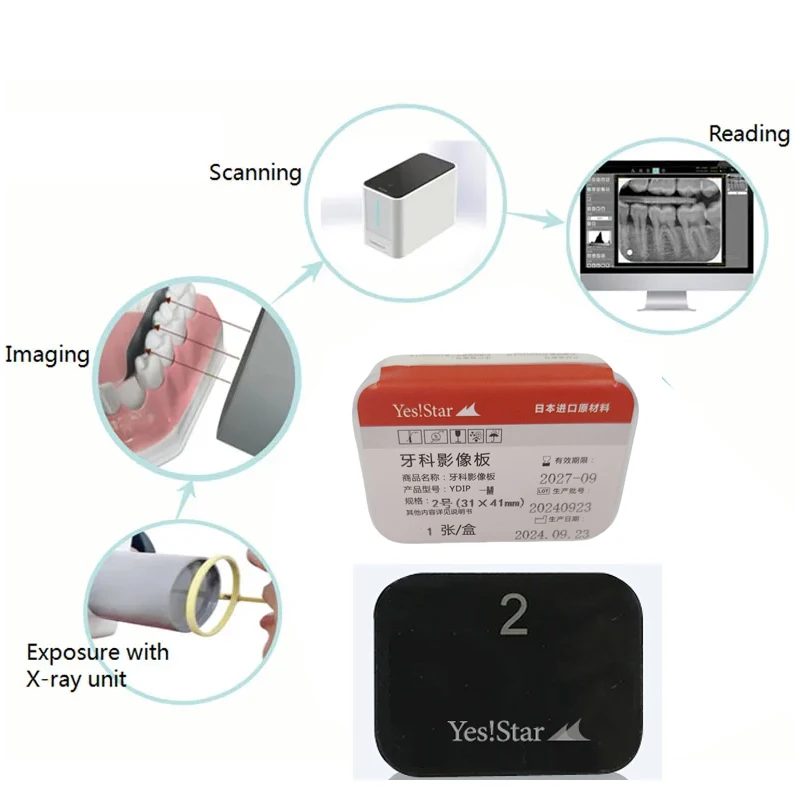 1PC/Box Yes!star Dental X-Ray Phosphor Plate Oral Universal Image Board 0/1/2/3# With/No Magnetic for Fussen Kavo