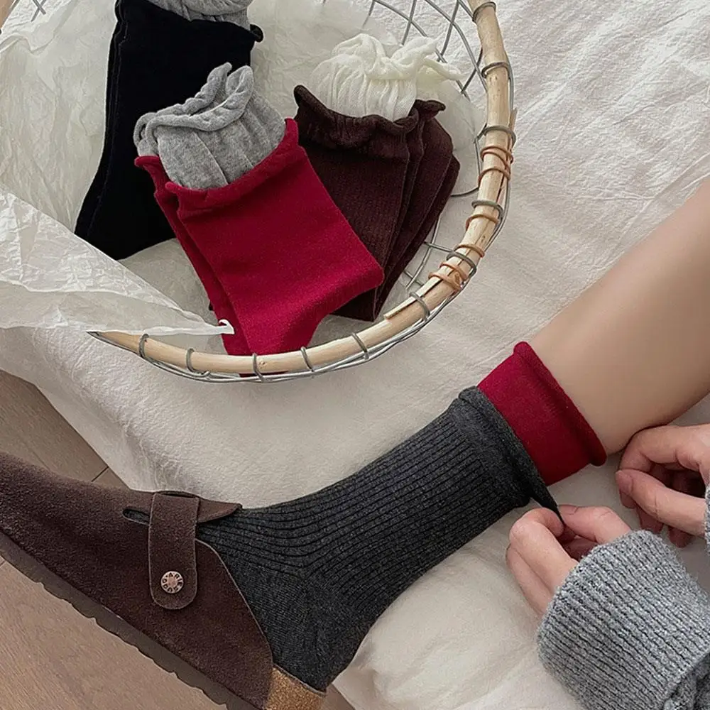 

Faux Two-piece Women's Socks New Simple Solid Color Breathable Cotton Socks Striped Fashion Autumn Middle Tueb Sock