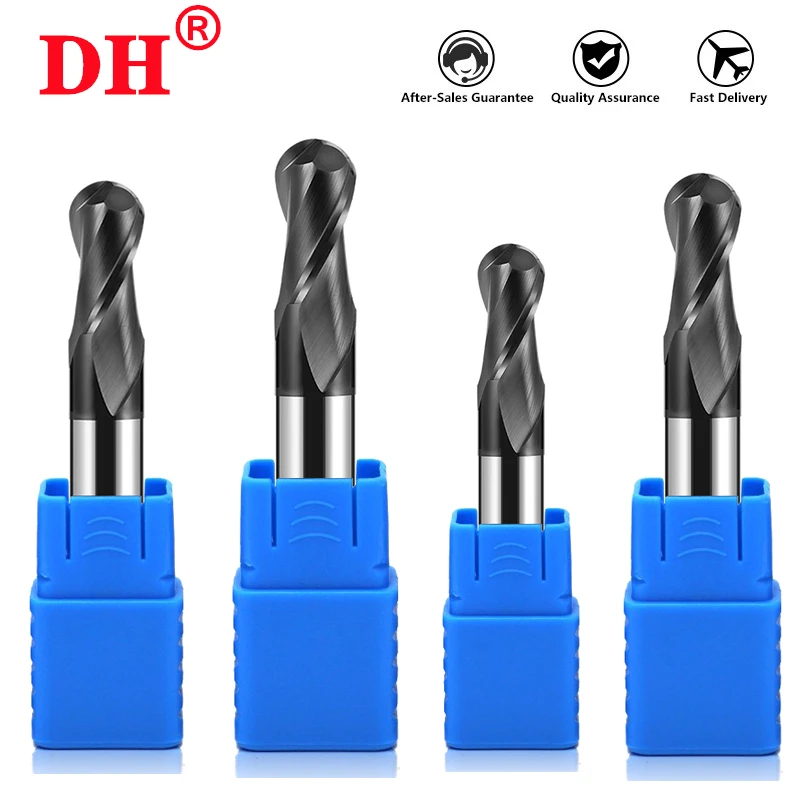 HRC55 2-Flute  Milling Cutter Tungsten Steel Carbide Black Nano Coating Ball End Mill CNC Mechanical Machining Endmills tools