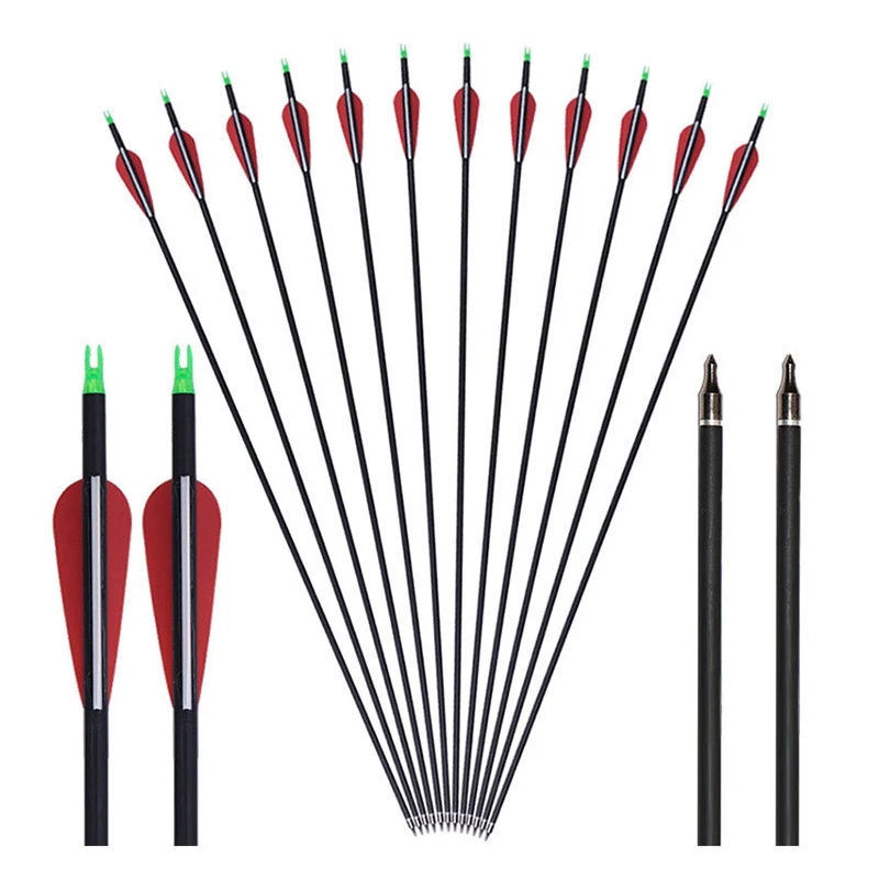 6/12/24 Pieces Carbon Arrows 31 Inch Archery Diameter 7.8mm Recurve/Compound Bow Hunting Detachable Arrow Shooting Arrows