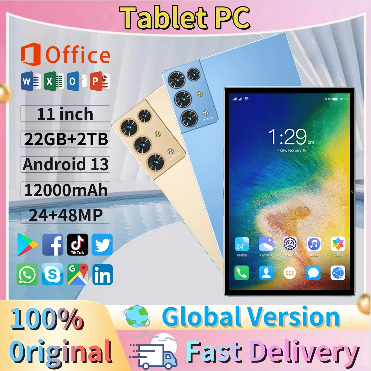 

Global Model Business Edition Smasung S30PRO Tablet 11-inch 22GB+2TB Android13 MTK6797 12000mAh 24MP+48MP Bluetooth5.0 5G Tablet