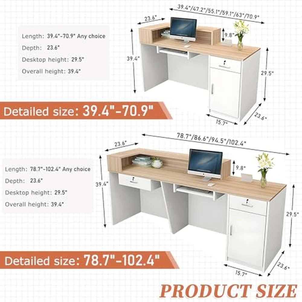 Modern Reception Desk with Drawer & Open Shelves 39 95 Inch Front Counter Table Computer Workstation Suitable for