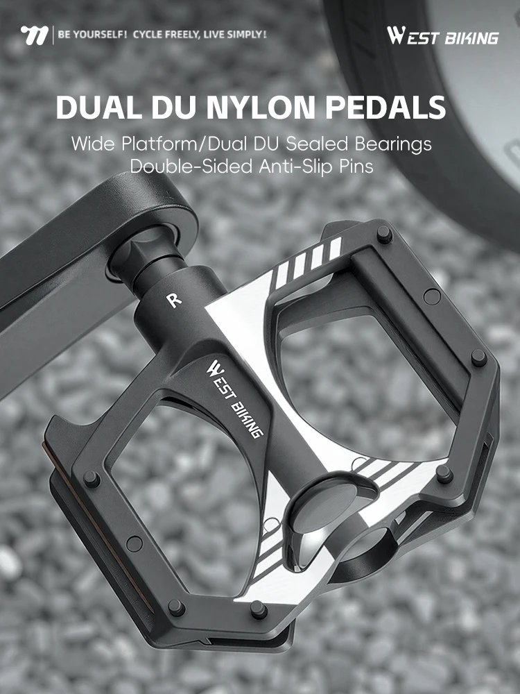 AliExpress West Biking WEST BIKING Dual DU Nylon Bike Pedal Lightweight Reflective MTB Road Bicycle Pedal Widen Anti-slip Cycling Flat Pedal Bike Parts