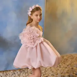 Pink Short Flower Girl Dresses Big Floral Toddler Girl's Birthday Party Gowns Customized Kids Baby First Communion Dresses