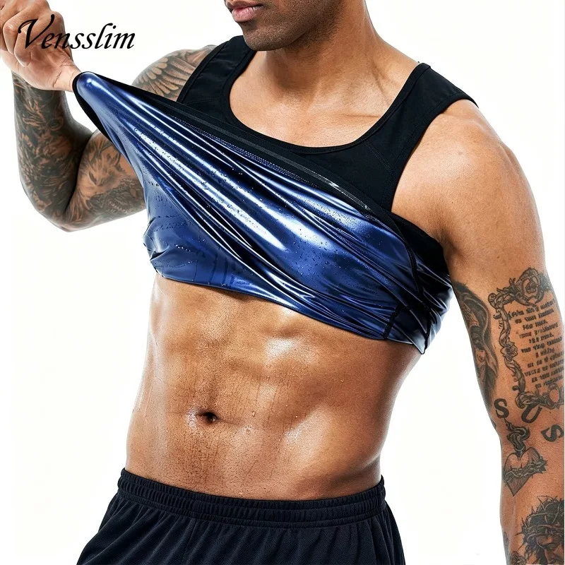 Vensslim Mens Sauna Vest Workout Sweat Compression Trimmer Tops Waist Trainer Sleeveless Body Shaper Fitness Weight Loss Shirt