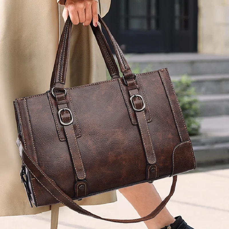 

retro style women's handbag simple PU versatile shoulder bag for women large-capacity tote bag lady commuting crossbody bag