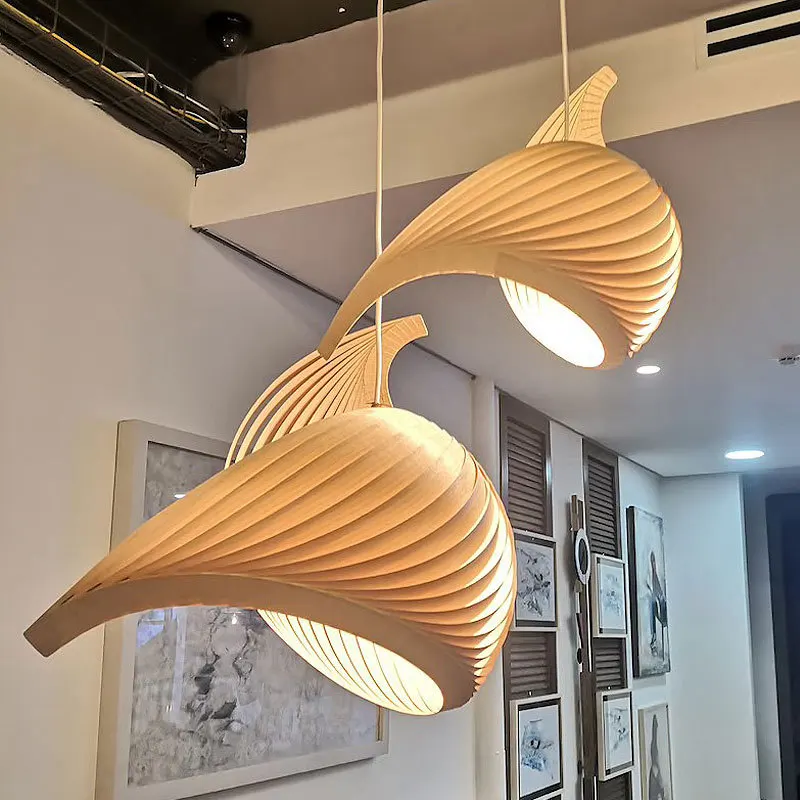 

Nordic Creative Conch Wood Art Pendant Lights Loft Apartment Restaurant Villa Led Chandelier Living Room Hanging Lamps Lustre