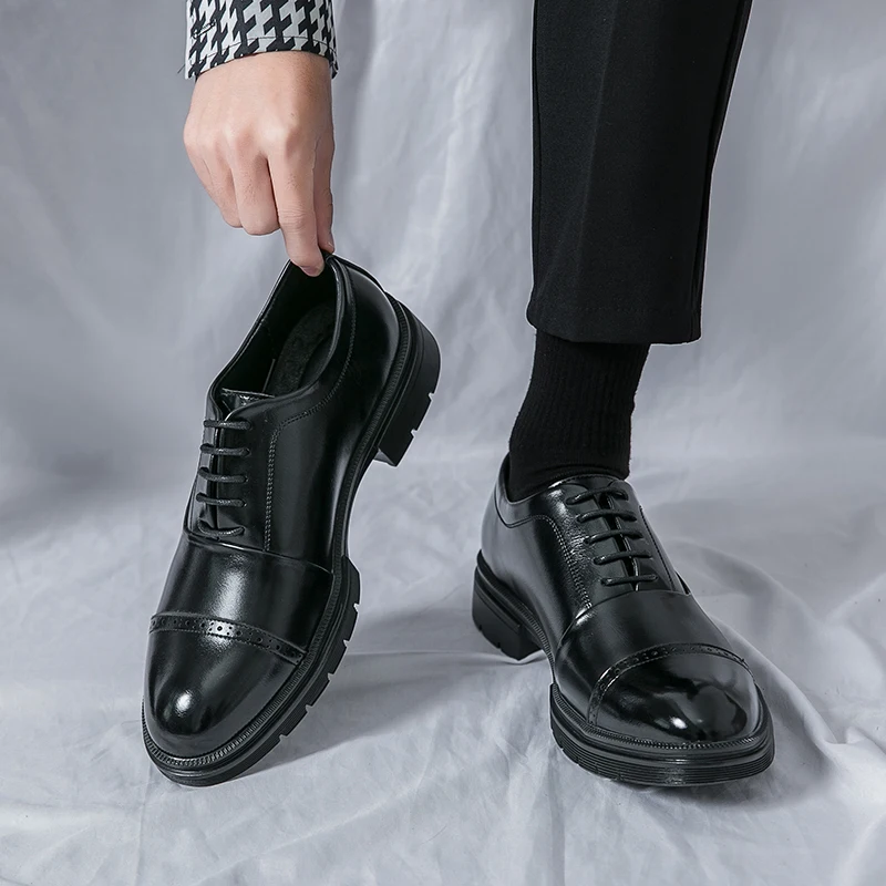 Luxury Brand Formal Business Strap Oxford Shoes Men's Style Thick Soles Rubber Sole Mens Office Male Dress Pointed Lether Shoes