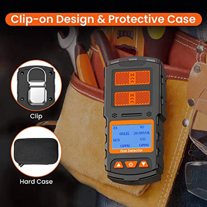 4 In 1 Air Monitor, Rechargeable Detector Air Quality Tester, High Accuracy Sound Light Vibration Alarm LCD Display