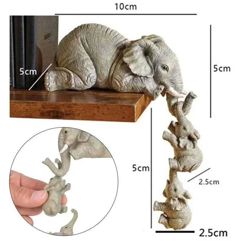 3Pcs Elephant Family Resin Figurines Set, Mother Elephant Hug Baby Statue Miniature Ornament Home Living Room Garden Decor Craft