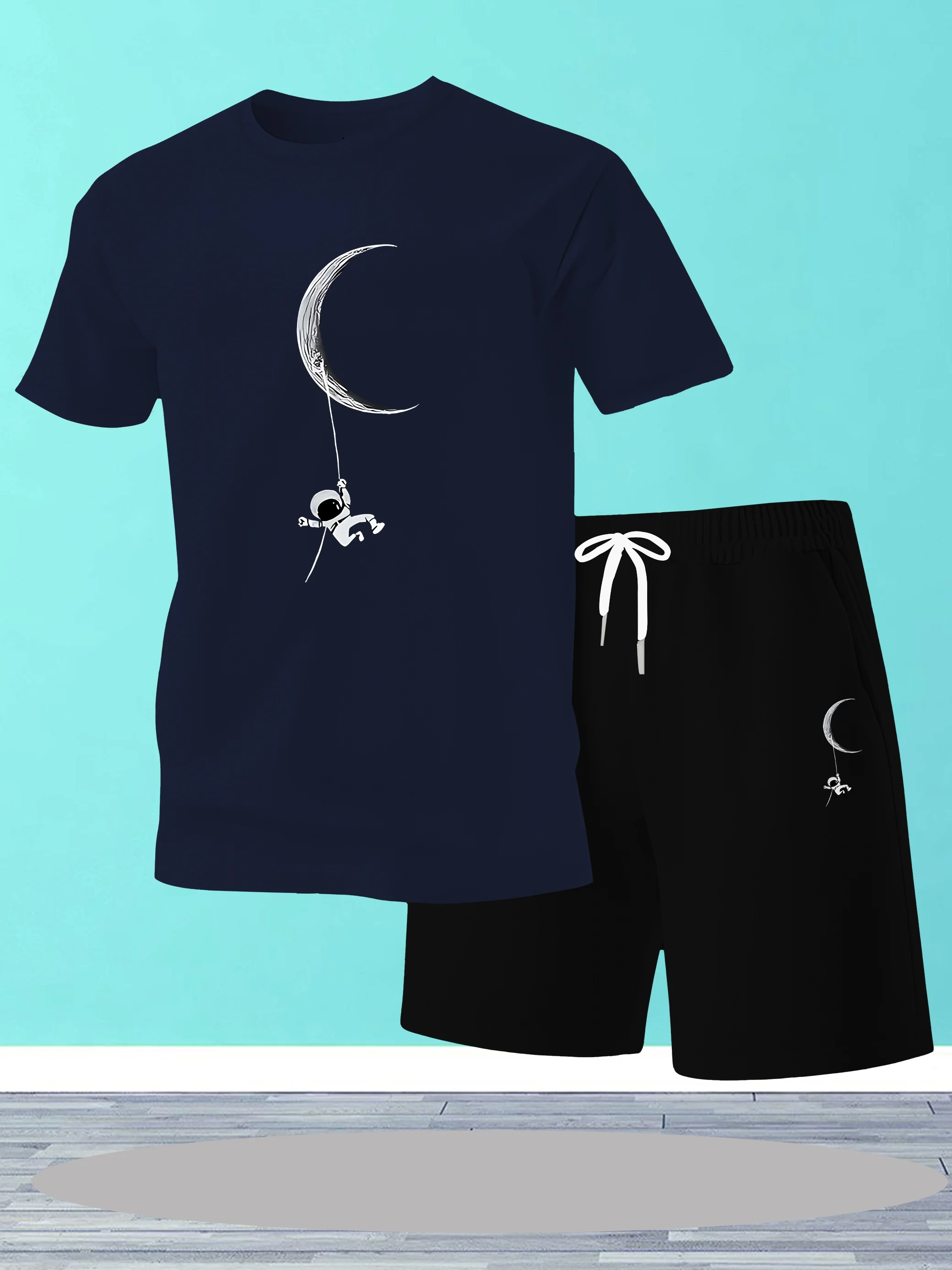 

New men's short sleeved shorts set, fashionable printed T-shirt shorts 2 sets, casual round neck jumper breathable sportswear