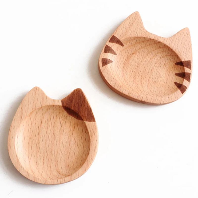 Mini plato con forma de gato de estilo japonés, plato de salsa de dibujos animados, plato de madera aromatizante para Sushi, plato de mostaza, bandeja de soja, B