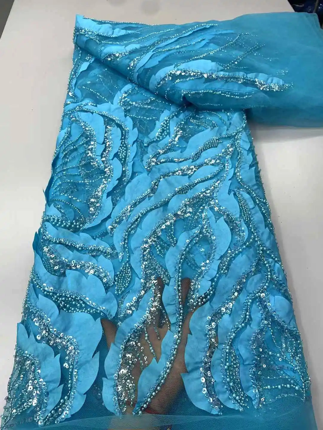 

African Lace Fabric 2025 Sequins Beaded Embroidery Groom Nigerian High Quality French Tulle Lace Fabric for Wedding Dress ZX