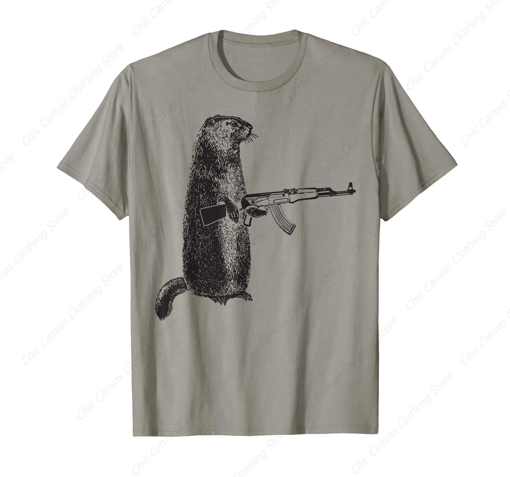 

Hunting Design Groundhog AK-47 Gun Printed Shirt Groundhog Fun Design T-shirt Cotton Comfortable Clothes