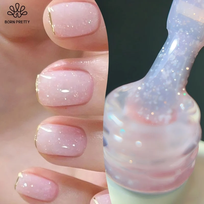 

BORN PRETTY 10ml Milky Pink Jelly Nude Gel Nail Polish for Christmas Xmas Nails Sheer Snowflake Sparking Semi-permanent Varnis