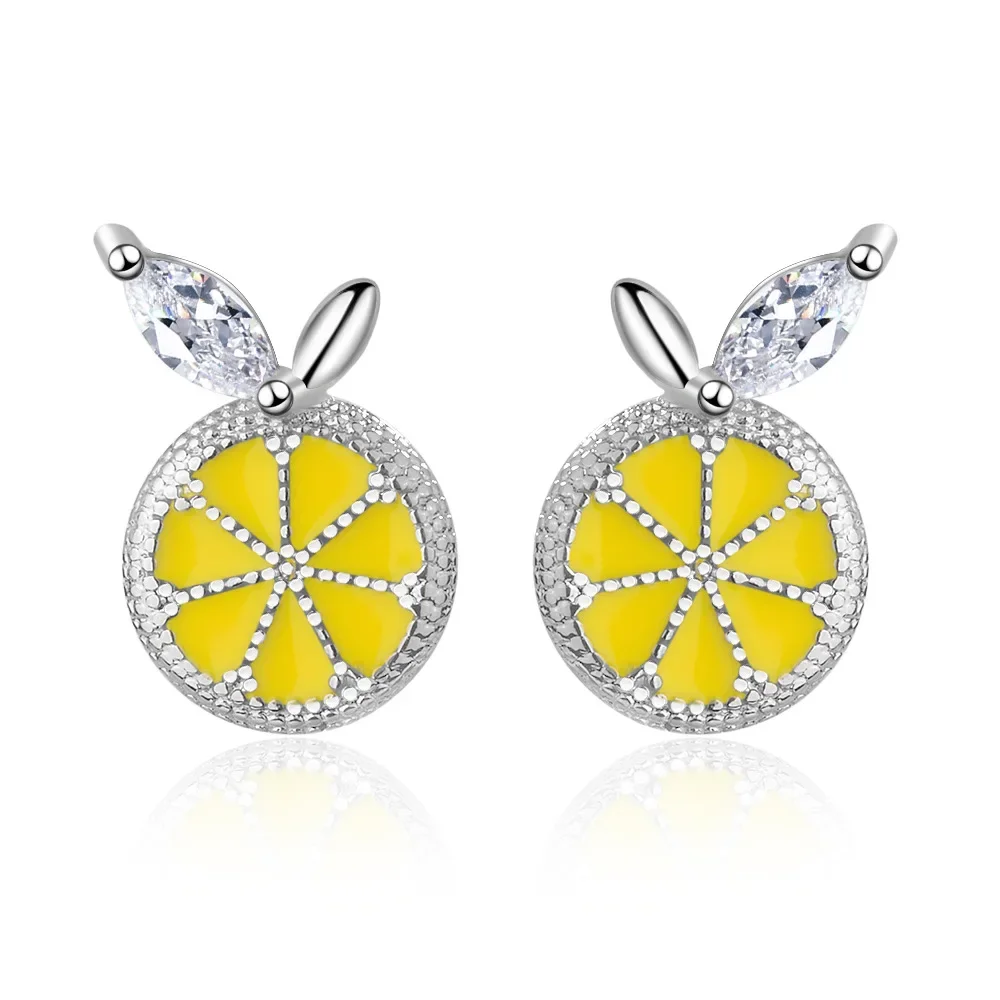 Wholesale Cute Yellow Enamel Lemon Shape Stud Earrings for Women Jewelry Accessory