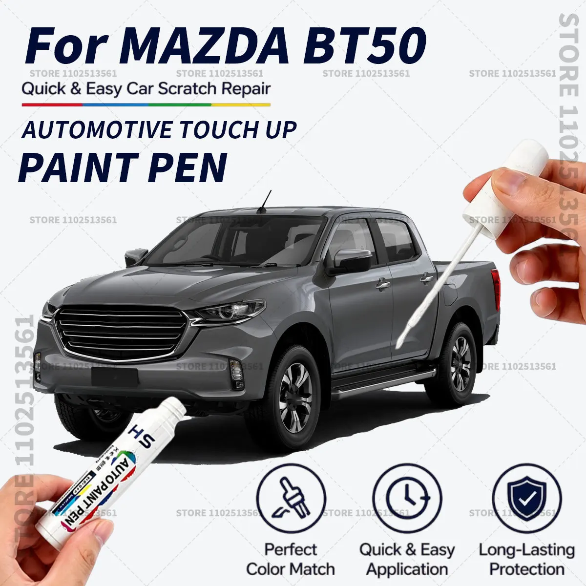 For Mazda BT50 Quick Dry Car Touch Up Paint Pen Auto Scratch Repair Brush for Paint Chips Scratches and Scuffs Black Blue White