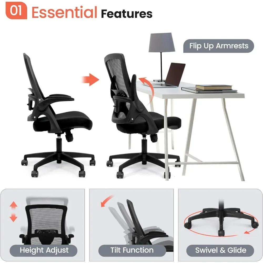 High Back Mesh Chair Adjustable Height and Ergonomic Design Home Office Computer Desk Chair Executive Lumbar Support