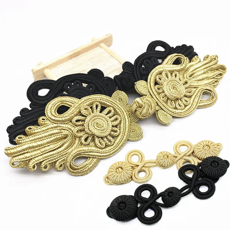 1 Pair Gold Black Chinese Frog Closure Knot Button Fastener for Bags Garments Cheongsam Tang Suit Decoration DIY Sewing Button