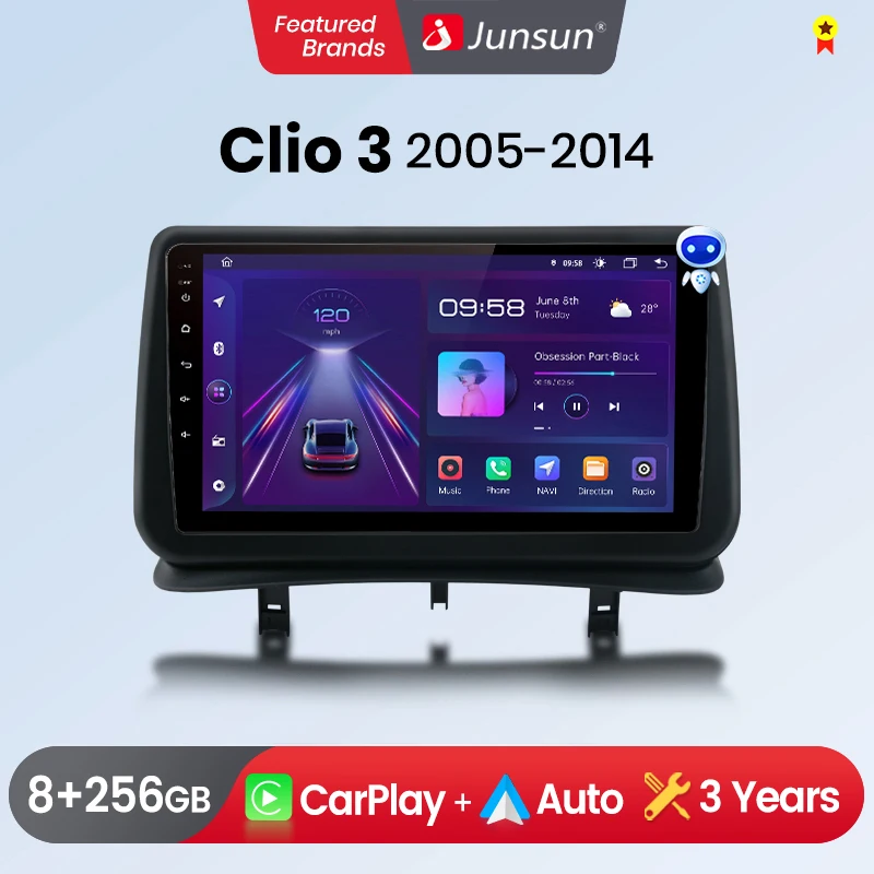 Junsun-Autoradio Android Sans Fil pour Renault Clio 3 2005-2014, avec Limitation GPS, 2 Din
