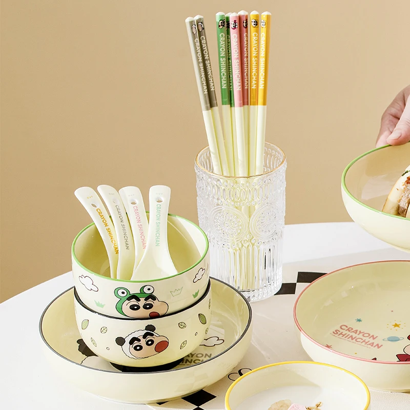 New Cute Cartoon Crayon Shin Chan Ceramic Spoon Chopsticks Tableware Kitchen Household Kid Child Birthday Holiday Gift