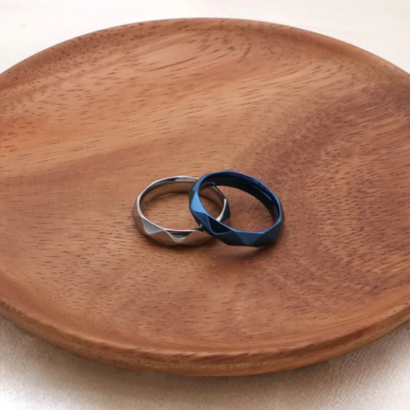 

Fashion Accessories Silver Blue Rhombus Plaid Glossy Ring Temperament Men's Tungsten Steel Ring Temperament Versatile Index Fing