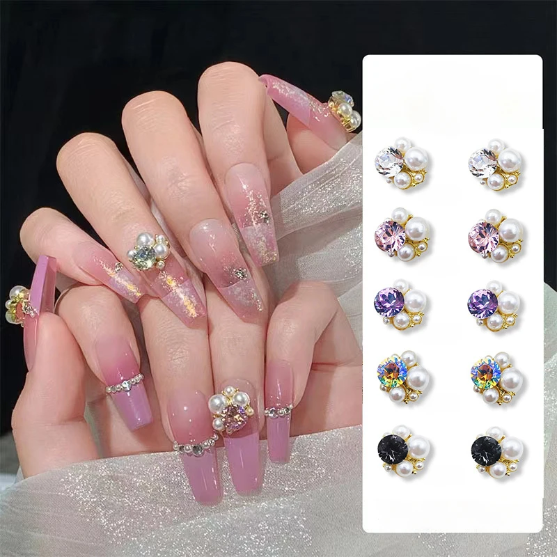 10pcs Rhinestone Pearl Nail Art Decorations Alloy Stacking Drill Moonlight Pearl Stacking Drill Series