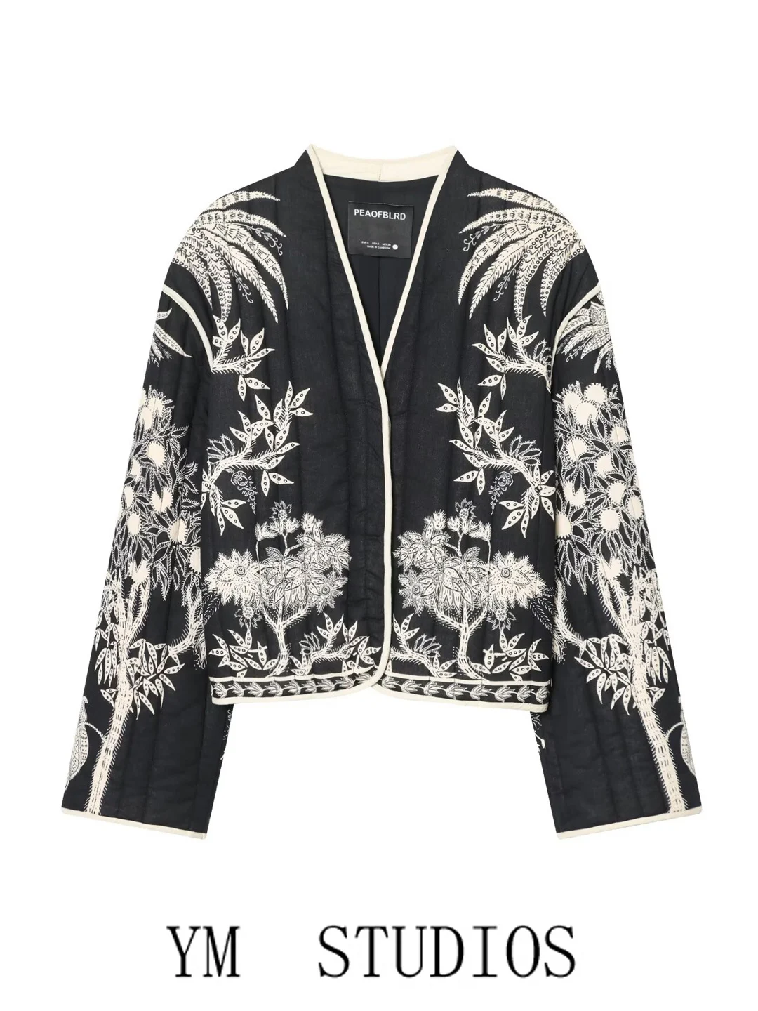 

Женская хлопковая куртка в стиле ретро с принтом, в этническом стиле, весенне-осеннее свободное пальто на пуговицах с длинными рукавами