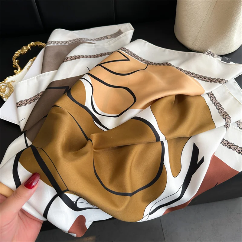 New Simple Printed Silk Scarf 90cm Twill Scarf Women Korean Style Large Square Scarf Sunscreen Shawl Headscarf Female Luxury