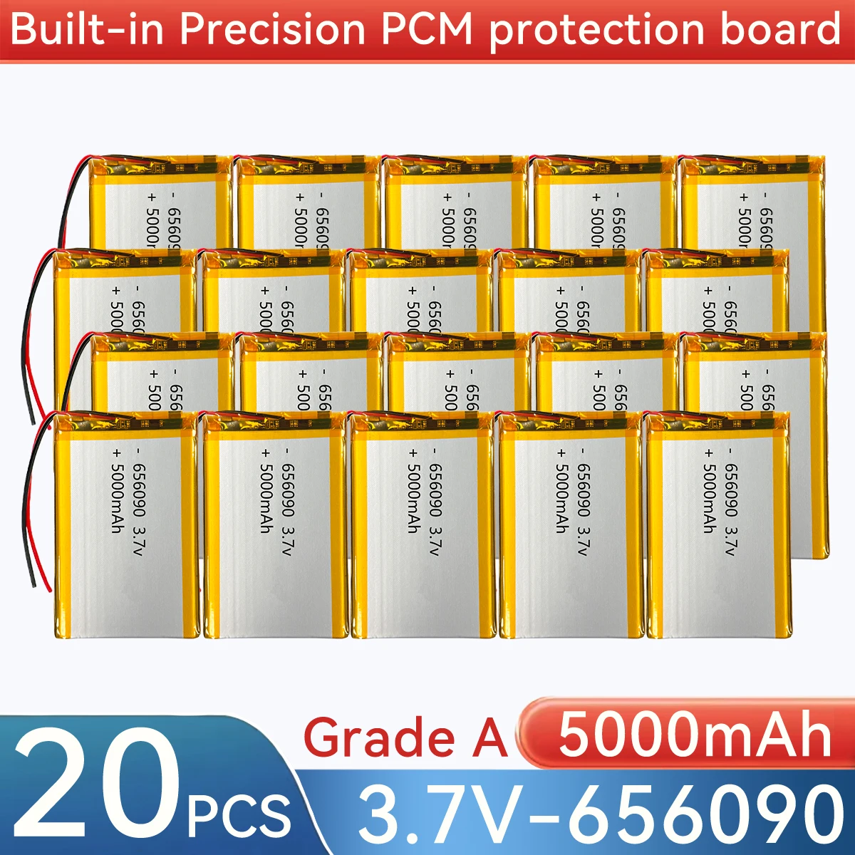 3.7V 5000mah 656090 Rechargeable Li-Polymer Battery for 606090 506090 906090 106090 Power Bank GPS PDA Recreational Machines