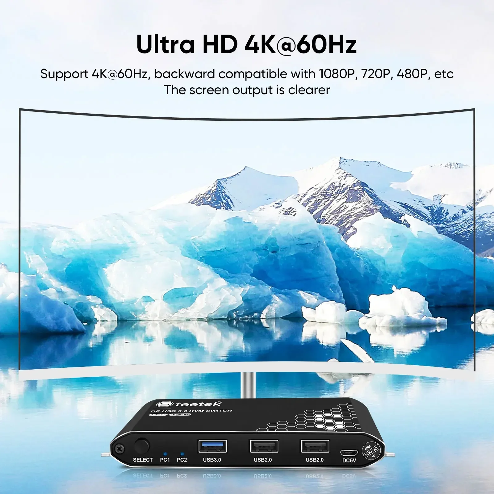 محول DP KVM، منفذين، دقة 4K@60 هرتز، تمكين جهاز كمبيوترين لمشاركة شاشات واحدة أو مزدوجة، HDCP 2.2 وكابلات USB المقدمة